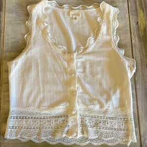 Caution To The Wind White Lace Trim Blouse